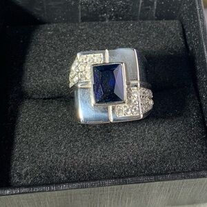 STAINLESS STEEL BLUE LAB SAPPHIRE CZ Men's Ring SIZE 8